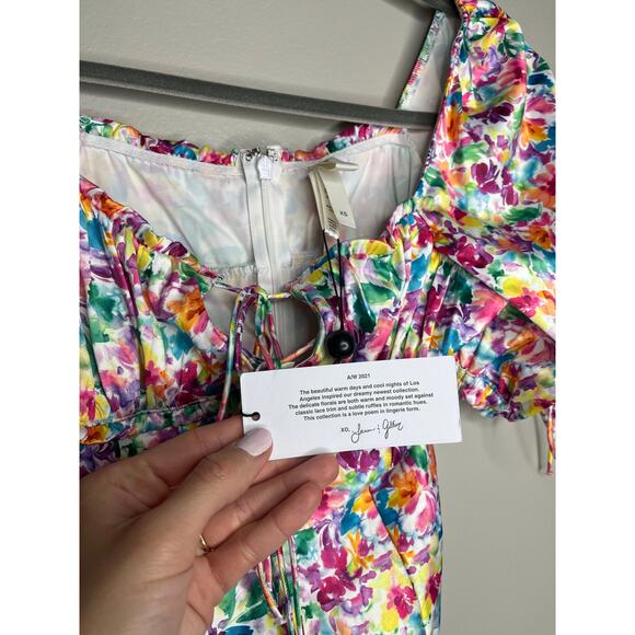 For Love and Lemons Watercolor Exclusive Floral Bow Cut Out Bodysuit NWT Size XS - Picture 9 of 13